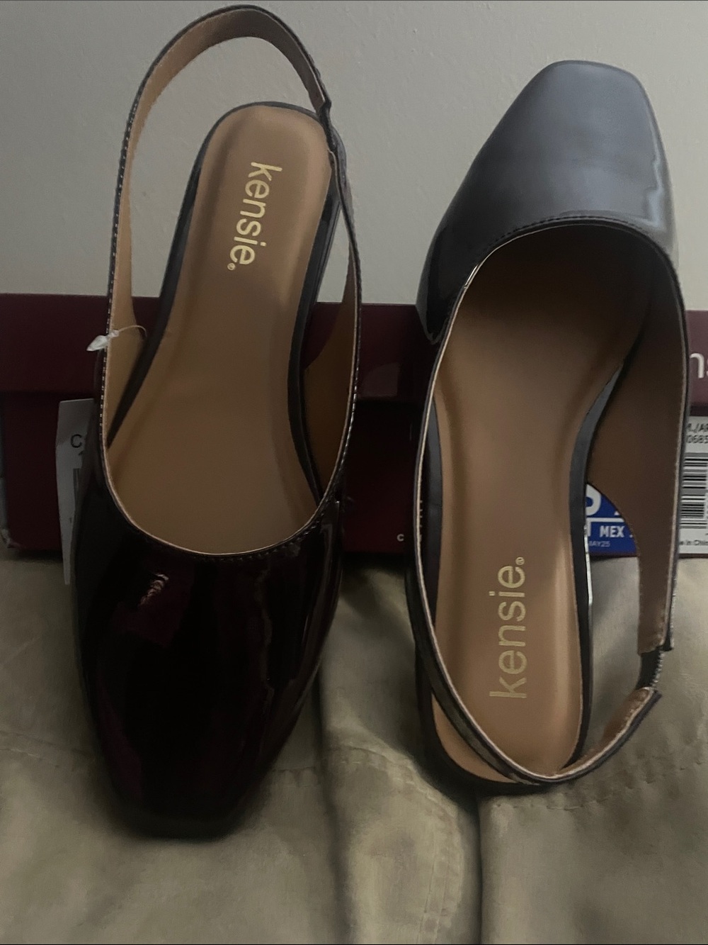 kensie Two-Tone Slingback Flats in Burgundy and Black